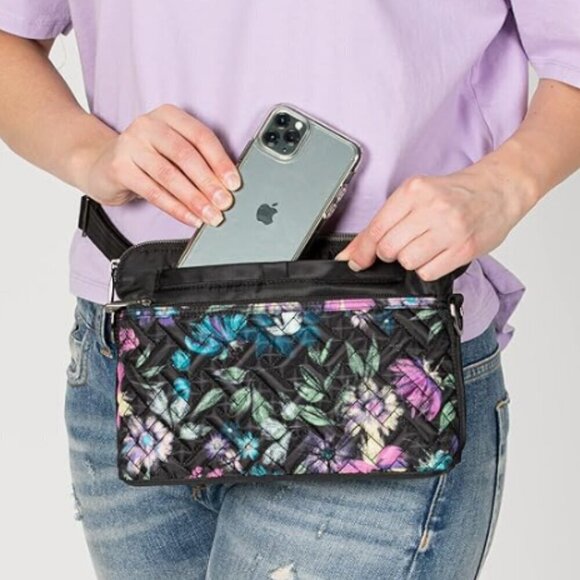 Lug Olive Green/Bouquet Black Color Blocked Quilted Convertible Crossbody RFID - Picture 9 of 14